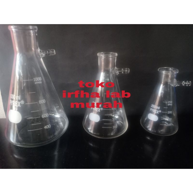 erlenmeyer pipa samping/filtering flask 250ml-1000ml pyrex