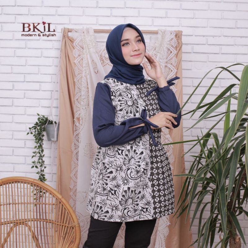 Batik Wanita ASJ SA HRB026 Kenongo Kemeja Tosca Pendek-B sonia navy