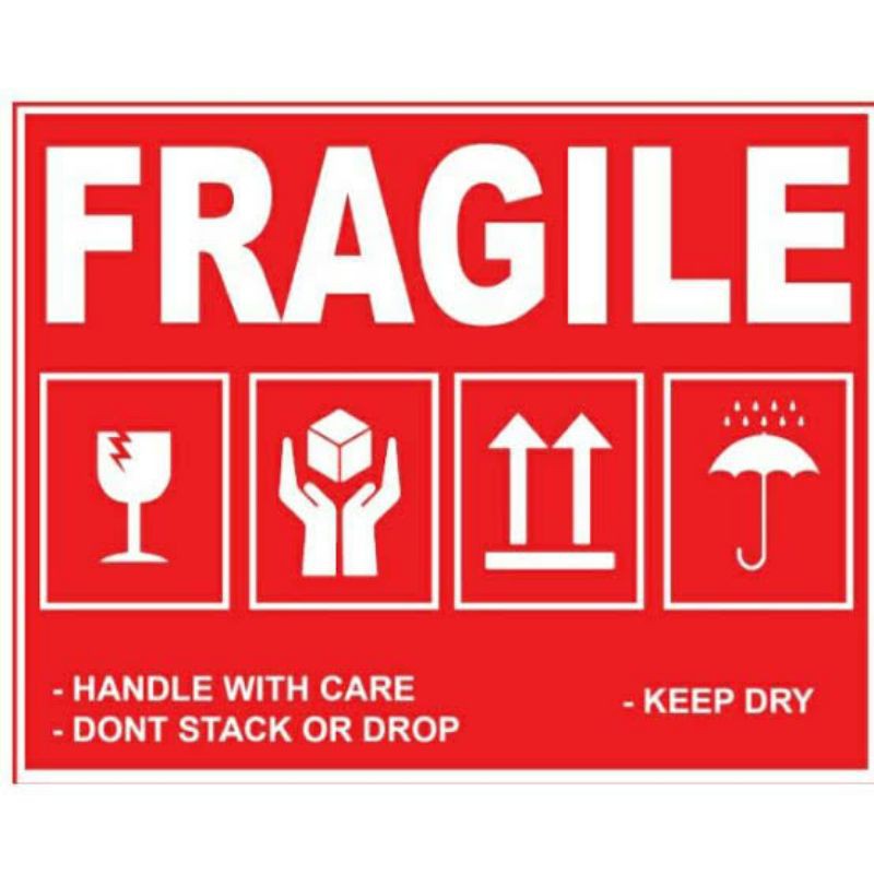 E5 Sticker Fragile isi 12 | Stiker Tempel Paket Barang Pecah Mudah Pecah Fragille Jangan Banting
