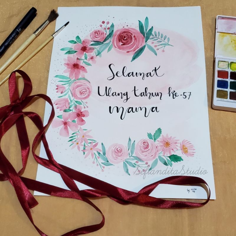 

Lukisan watercolor asli dengan tulisan custom