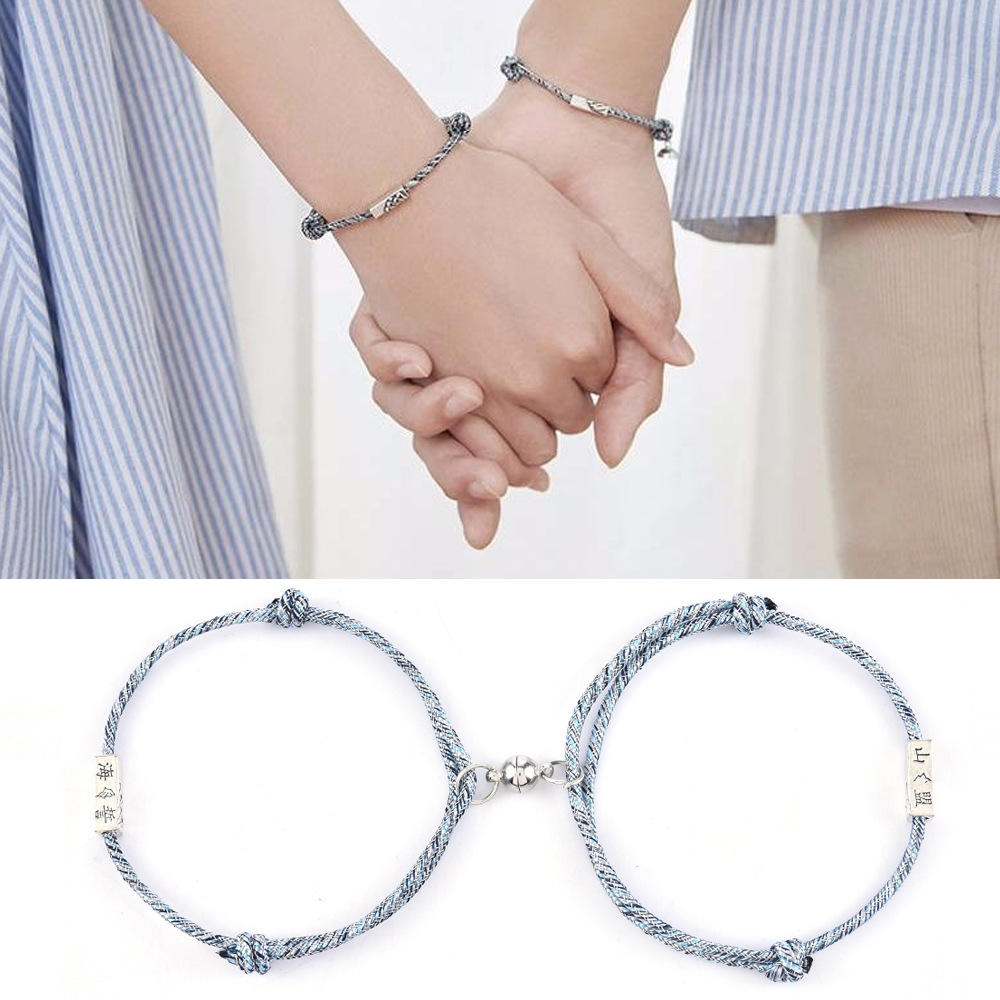 YEEZII 1 Pasang Gelang Couple Magnet Gelang Tali Couple Magnet Attract Bracelets/Mutual Attraction Relationship Matching Friendship Rope Bracelet Set