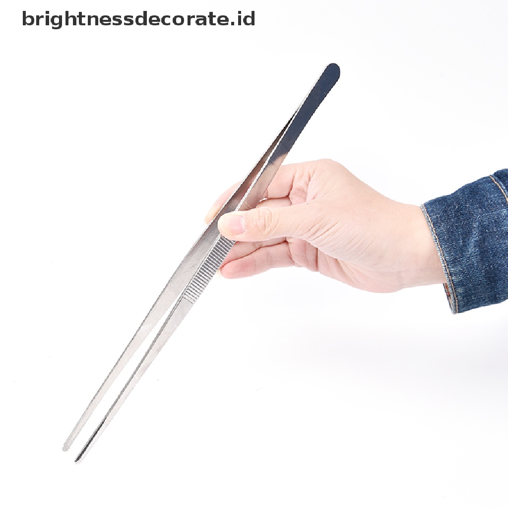 [birth] Silver Stainless Steel Long Food Tongs Straight Tweezers Kitchen Tool [ID]