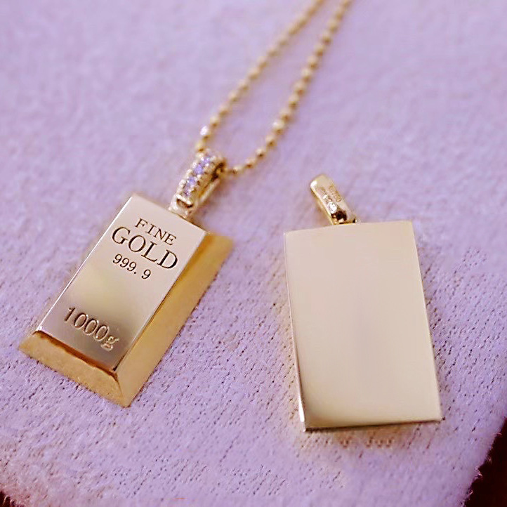 18K Gold Pendant Fashion Accessories Simple Jewellery Small Gold Bar Gold Brick Pendants