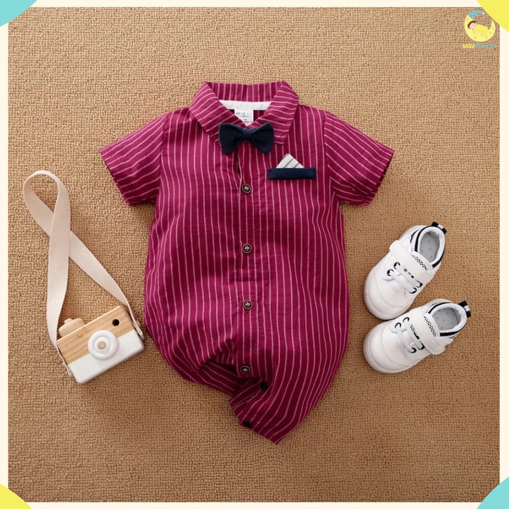 [COD]  Jumper bayi TUXEDO MAROON lengan pendek 0-24 bulan / JUMPER BAYI IMPORT PREMIUM / BAJU BAYI LAKILAKI/Babylovanta