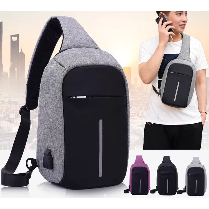 SUPLIER TAS SELEMPANG IMPORT SMART SLINGBAG BODYPACK THEFT USB DESIGN BOBBY XD TAS BAHU MULTIFUNGSI
