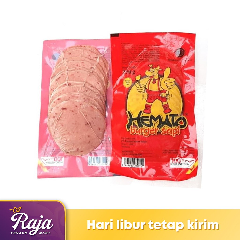 

Hemato Burger Sapi 250gr / Beef Burger / Frozen Food / Kentang Goreng / Makanan Beku