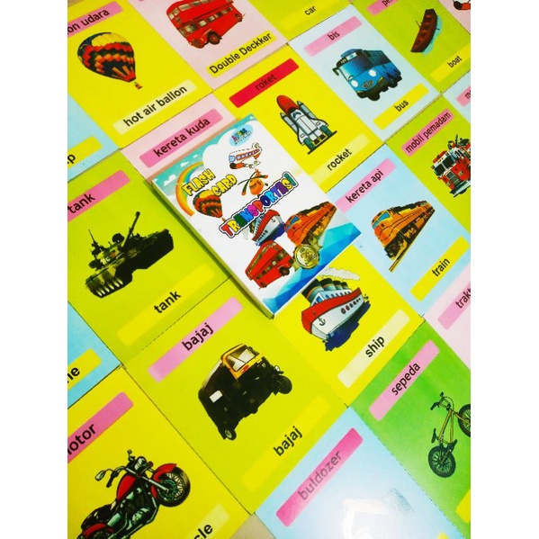 FLASHCARD TRANSPORTASI KARTU BERMAIN ANGKA HURUF ABJAD HIJAIYAH EDUKASI ANAK MAINAN