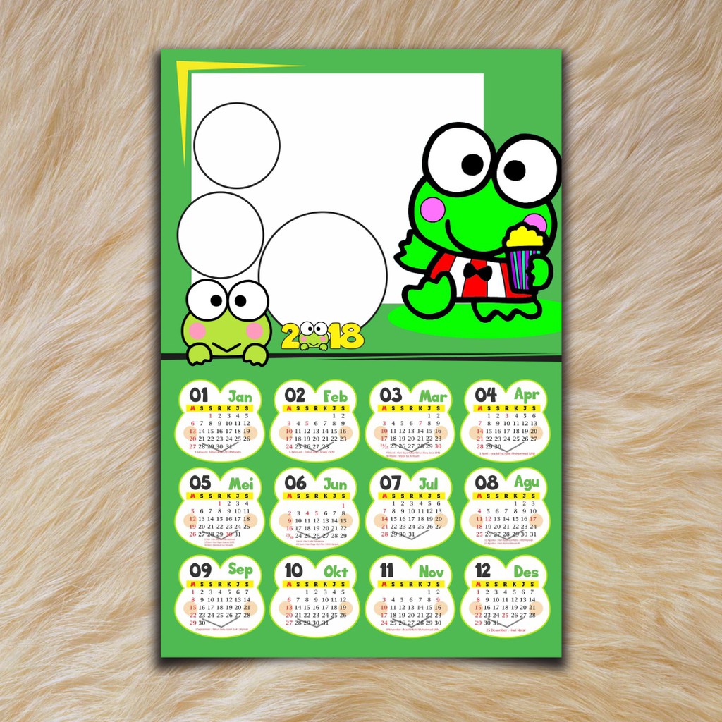 Kalender Dinding 1 Tahunan 2019 Motif Tema Keroppi Lucu Custom Foto