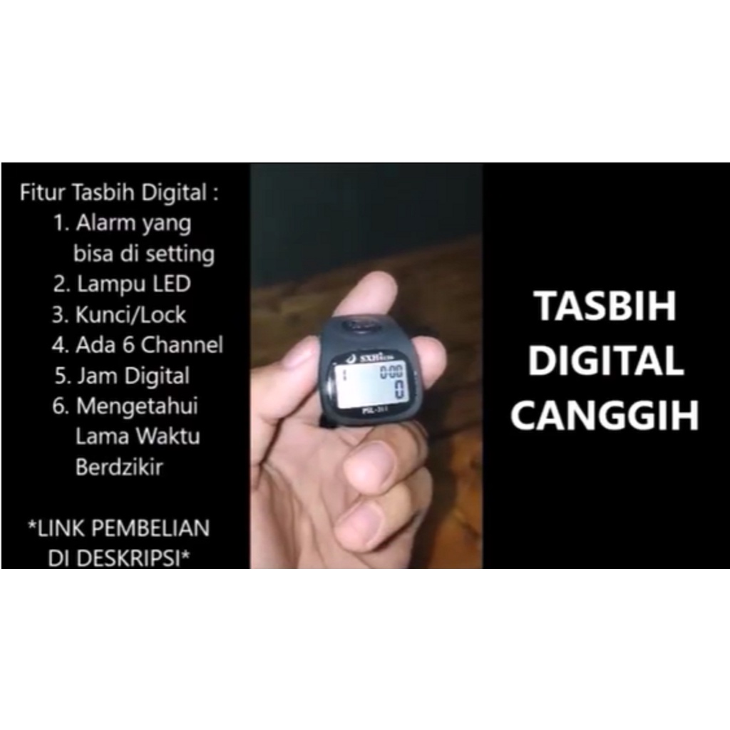 Tasbih Digital Alarm Bisa Di set 33, 66, 100 + Lampu LED Alat Hitung Finger Counter Premium