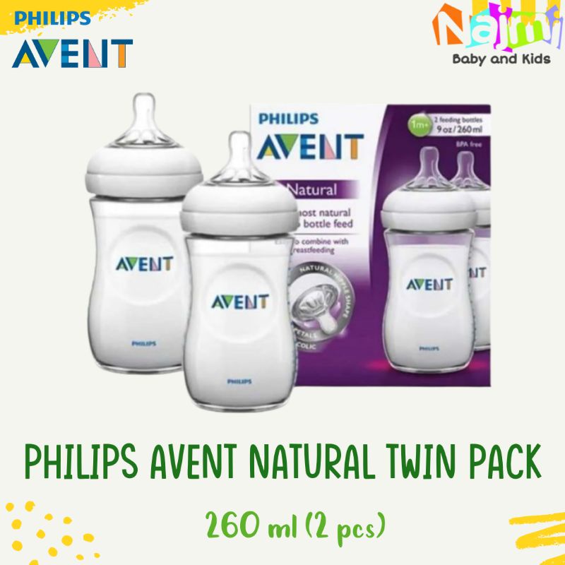 Philips Avent Natural Feeding Bottle 260 ml TWIN PACK / Botol Susu Bayi Wide Neck