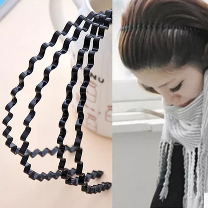 BANDO WANITA GELOMBANG ZIG ZAG BAHAN BESI HITAM SIRKAM SISIR RAMBUT PEREMPUAN SR28