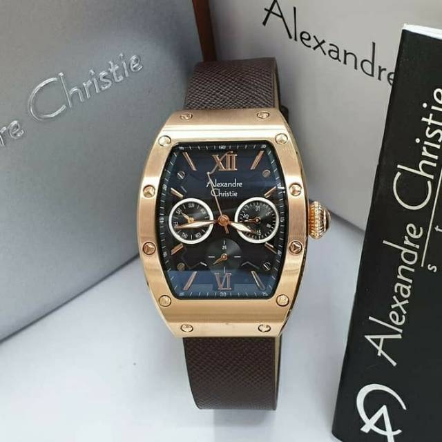 Alexandre Christie tali kulit chrono cewe 2780 coklat case rosegold