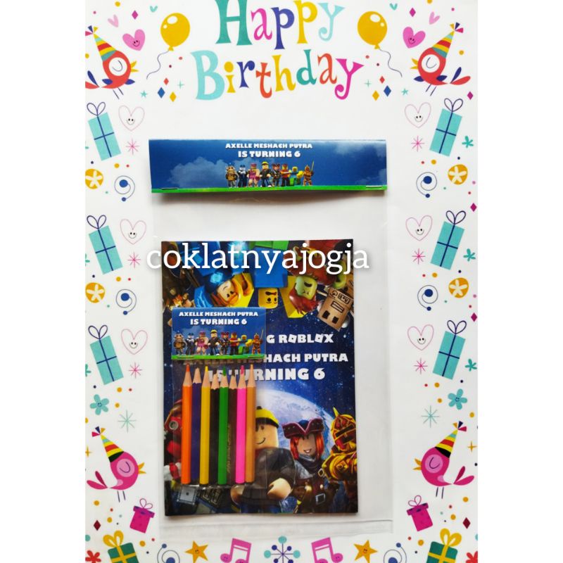 

(PO 13 hr MIN 12) Goodie Bag isi Buku Dan Pensil Warna Plastik isi 8 Tema Roblox