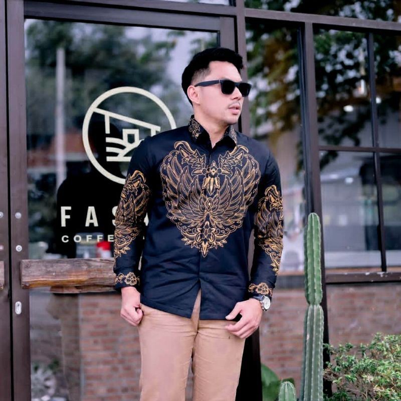 Kemeja Batik PREMIUM TERBARU Bahan Katun Premium Kode C008 Batik Lengan Panjang PREMIUM Warna Hitam