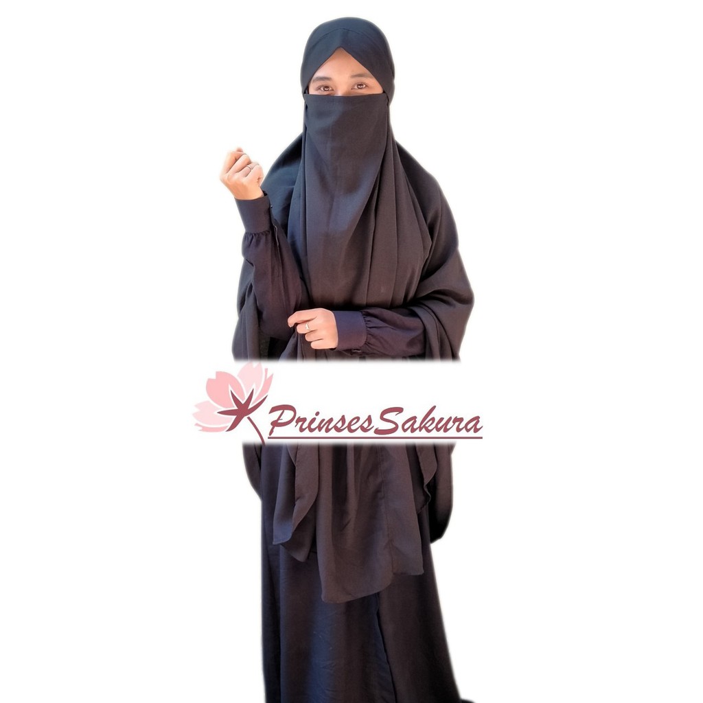 Gamis set katun rayon + french khimar HITAM