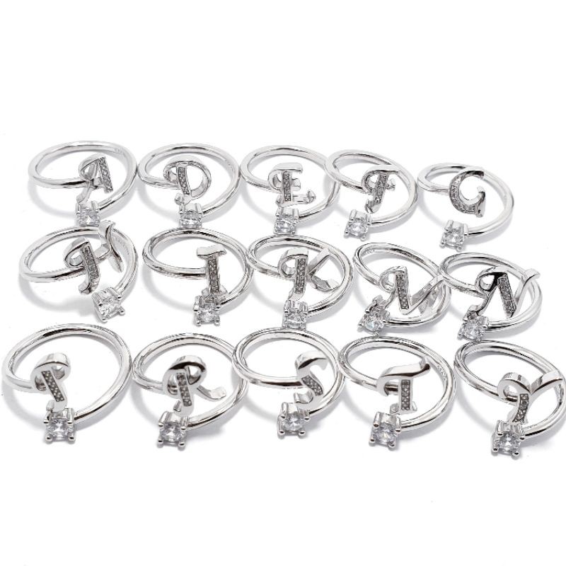 CINCIN ABJAD / CINCIN HURUF / CINCIN INISIAL PERAK 925 / CINCIN SILVER ALPHABET 925 LAPIS EMAS PUTIH
