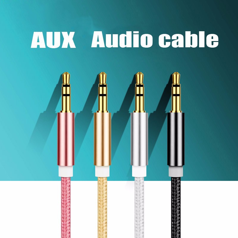 Gold Plated Nylon Aux Audio Beats Cable 3.5mm Jack Plug to Stereo