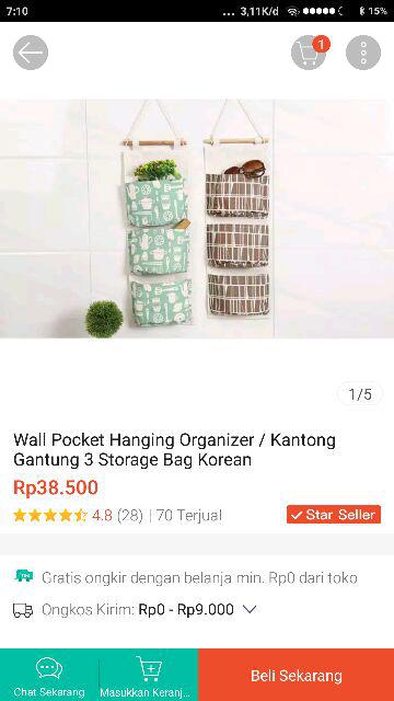 Wall Pocket Hanging Organizer / Kantong Gantung 3 Storage Bag Korean