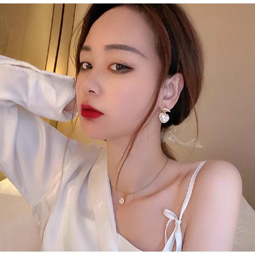 925 jarum perak Korea fashion kepribadian trendi anting-anting cinta Mutiara anting-anting selebriti