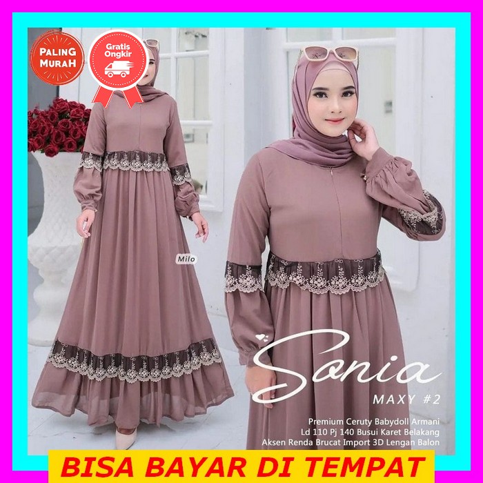 Gamis Wanita Terbaru Termurah 2022 Sonya Dress Lengan Motif Syakila Ori Venyta Sonia Maxy / Gamis Ce
