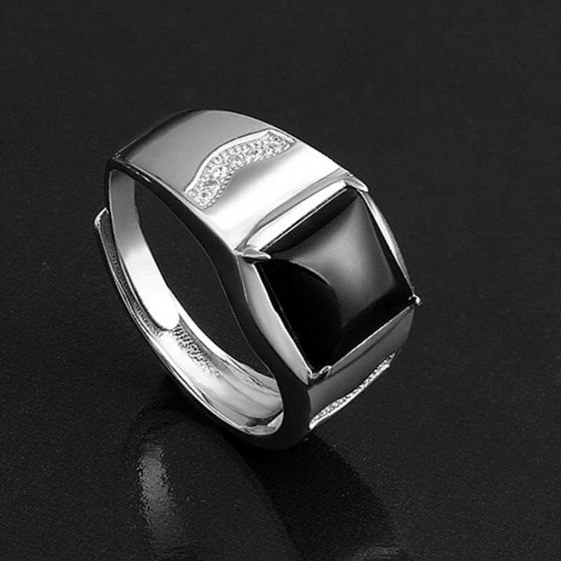 Cincin Pria Perak Black Onix Mewah Elegan Modern Minimalis