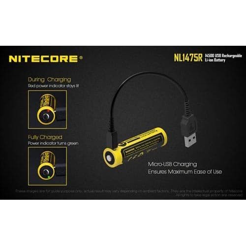 NITECORE 14500 Micro USB Rechargeable Li-ion Battery 750mAh - NL1475R - Black