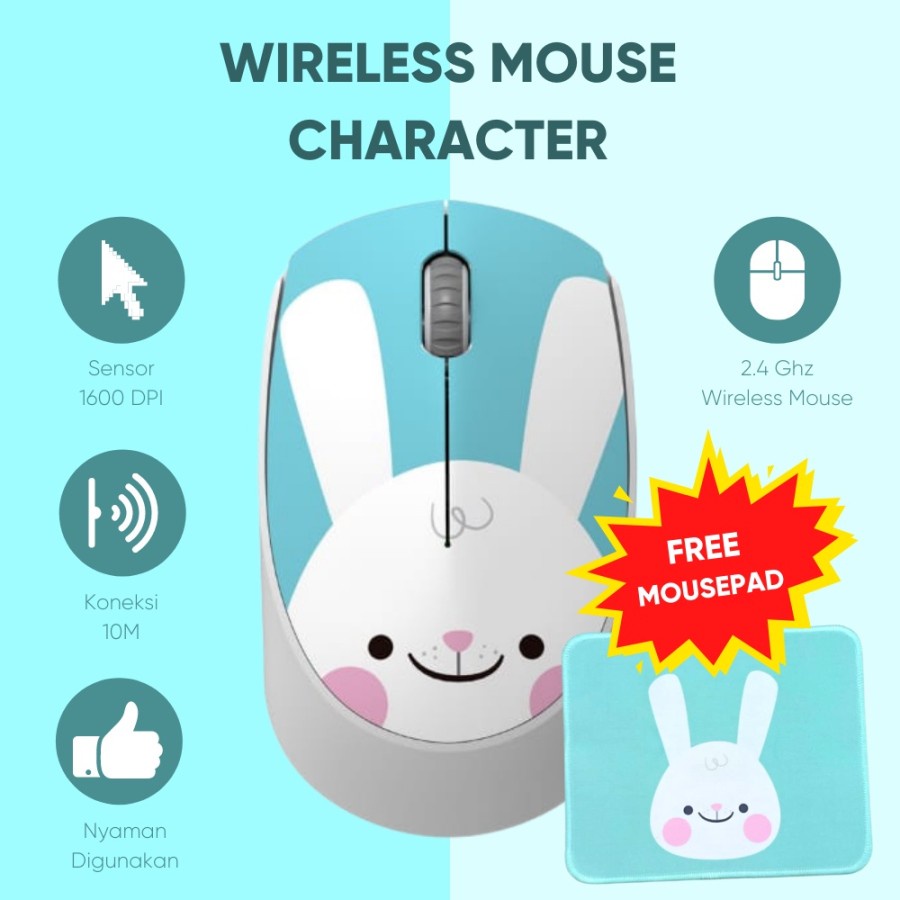 Mouse Wireless Karakter Unitech FREE Mousepad