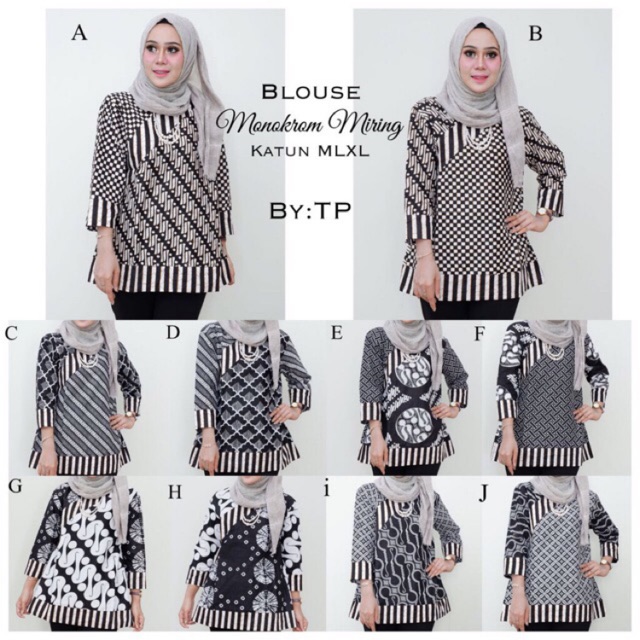 Blus Deenay #2 Monokrom Miring Grey Atasan Batik Modern Casual Kerja Seragam Kantor