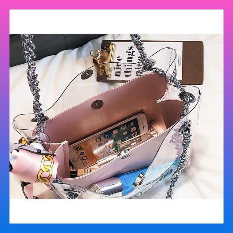 TAS WANITA SLEMPANG TAS MURAH IMPORT BATAM TAS BOUTIQUE TRANSPARAN 2IN - CREAM TERMURAH BY