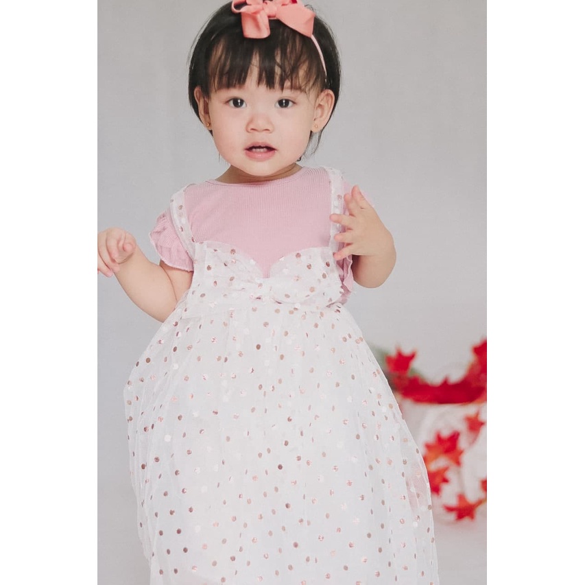 Promo !! Dress Lucu Anak Perempuan Import / Dress Blink polka big ribbon curly ukuran 1-3tahun / Dress Anak Simple Elegant