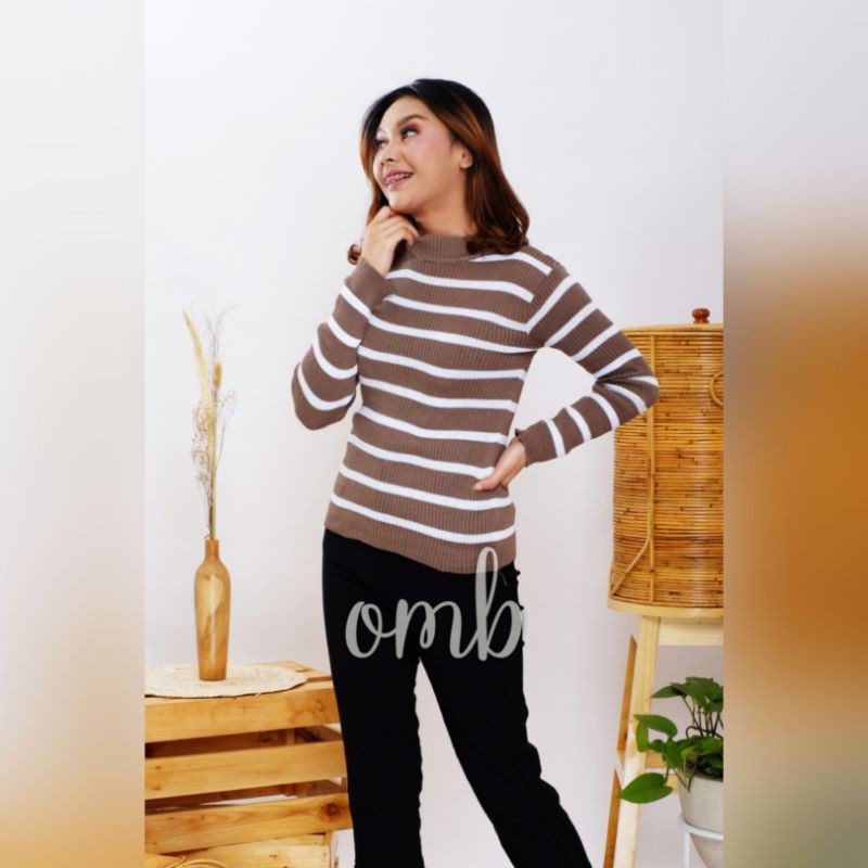 SWEATER RAJUT LONG PASTER STRIP WANITA  PRESSBODY