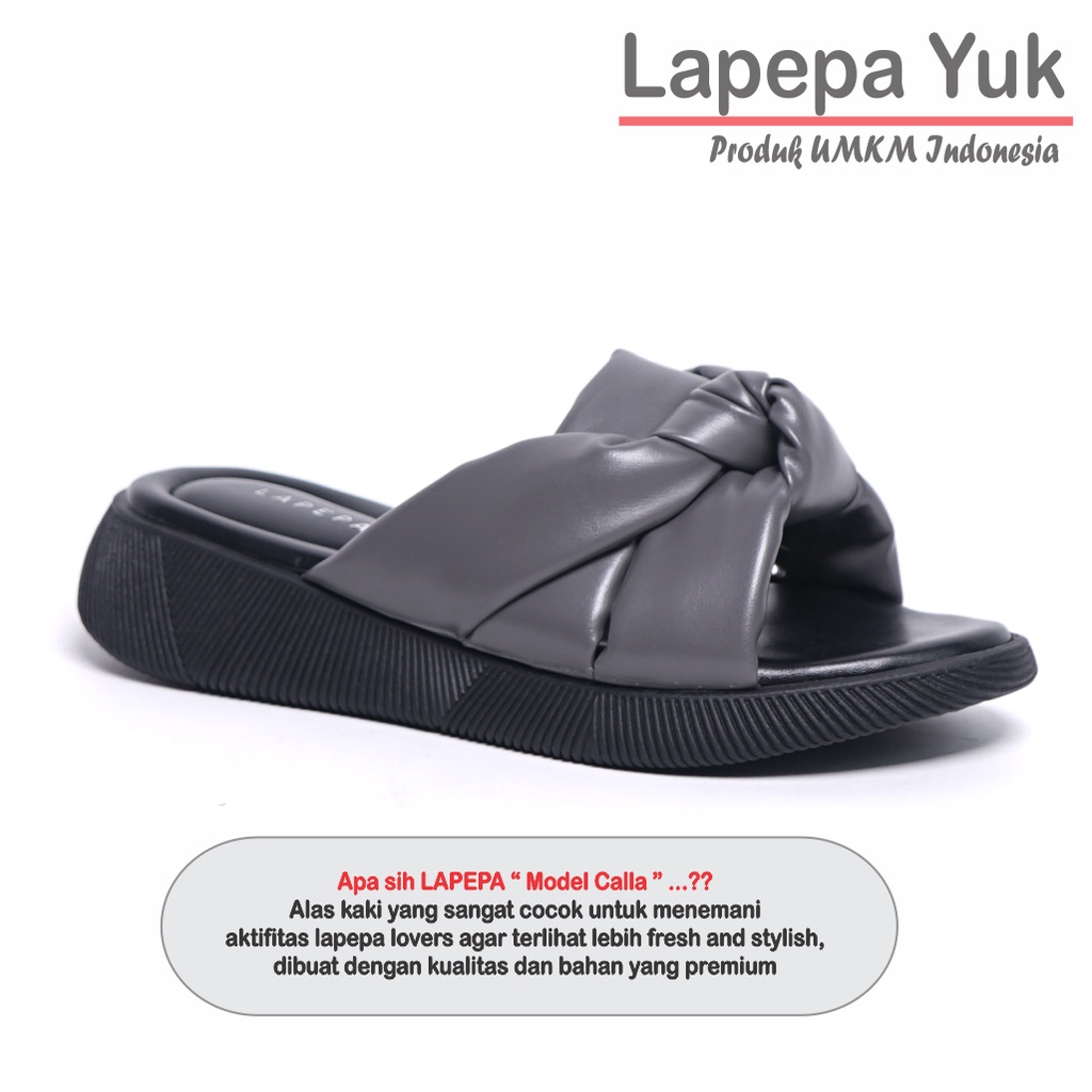 LAPEPA YUK - Sandal Wanita Wedges CALLA  Sendal Cewek Platform Hak Tinggi  3 cm Model Silang Unik Lucu Size 36 37 38 39 40 41Pergi Jalan Casual Santai Rumah Slop Warna GREY Abu-abu Soft Selop Premium Original Kekinian Terbaru Shoes ORI Mall Official Store