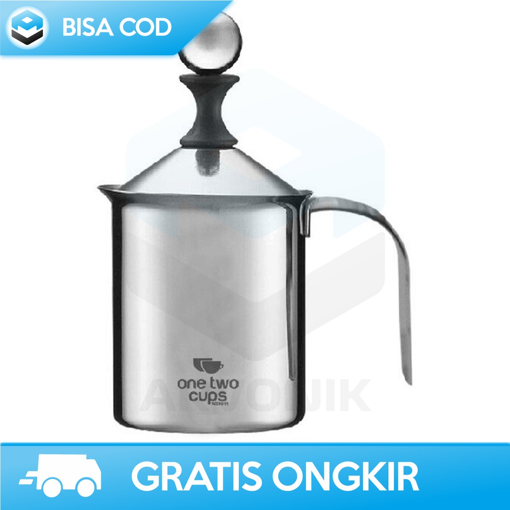 MILK FROTHER DOUBLE MESH 400ML ORIGINAL ONETWOCUPS WZ0011 SILVER - GELAS KOPI ESPRESSO STAINLESS MIL