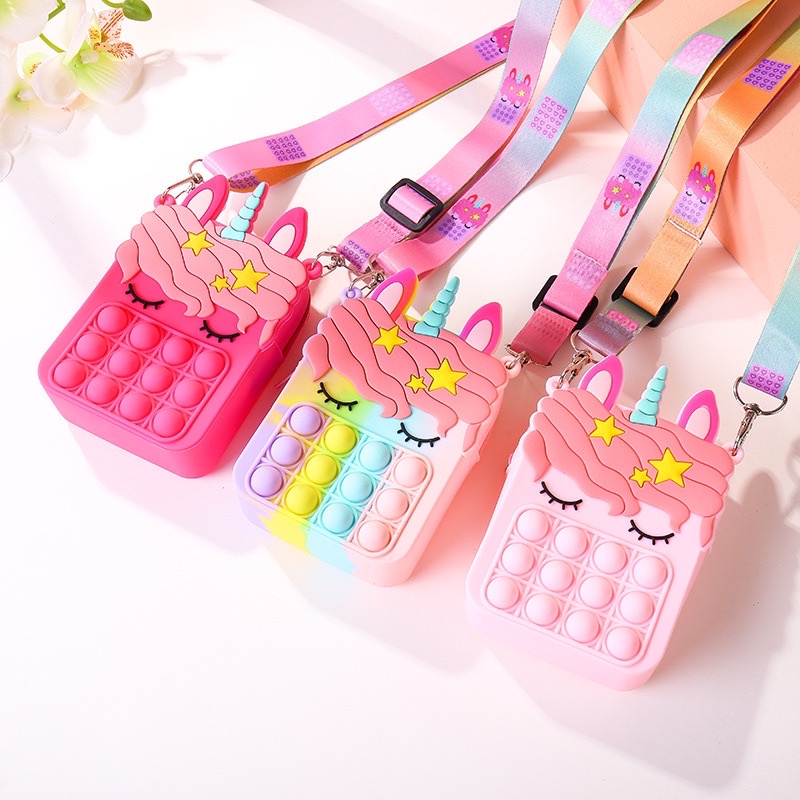 READY!! New Pop It unicorn Medium Bag Mainan Gelisah Unzip Toy Messenger Bag Wallet