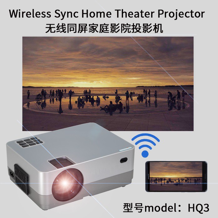 AKN88 - HQ3 LED Multimedia Projector 2500 Lumens - WiFi and Mirroring Function