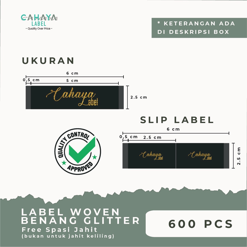 Custom Label Baju Hijab Rajut Woven Glitter (FREE HOTCUT) Murah