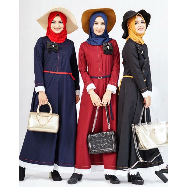 Dannis Abaya Gamis Navy Dongker Merah Maroon Putih Lace Renda XL