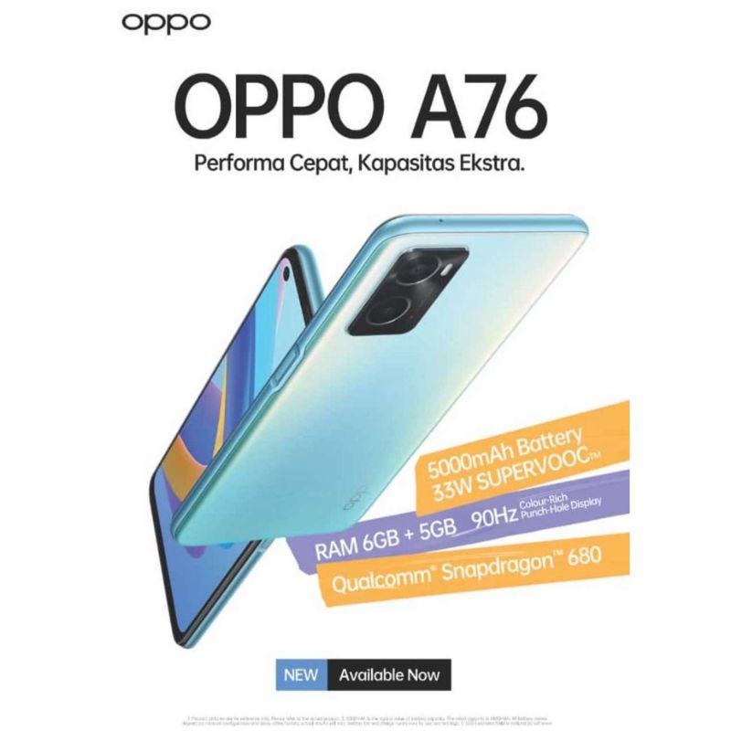 OPPO A76 RAM 6/128GB 100% BARU NEW FRESS SEGEL DAN BERGARANSI RESMI OPPO INDONESIA