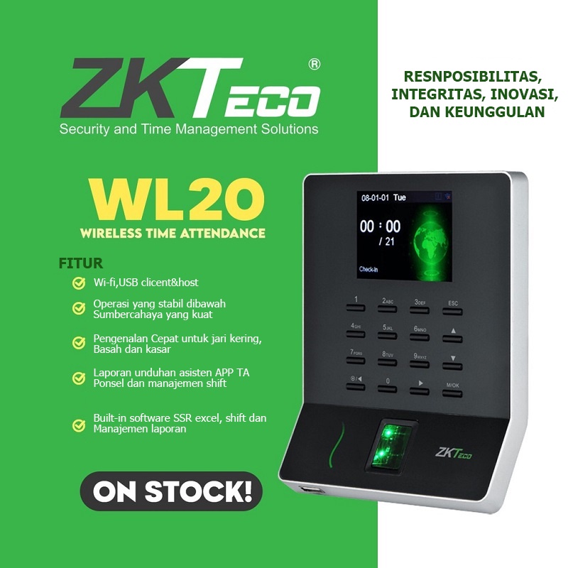 ZKTeco WIFI Time Recorder Mesin Absensi Sidik Jari ZKTeco - WL20