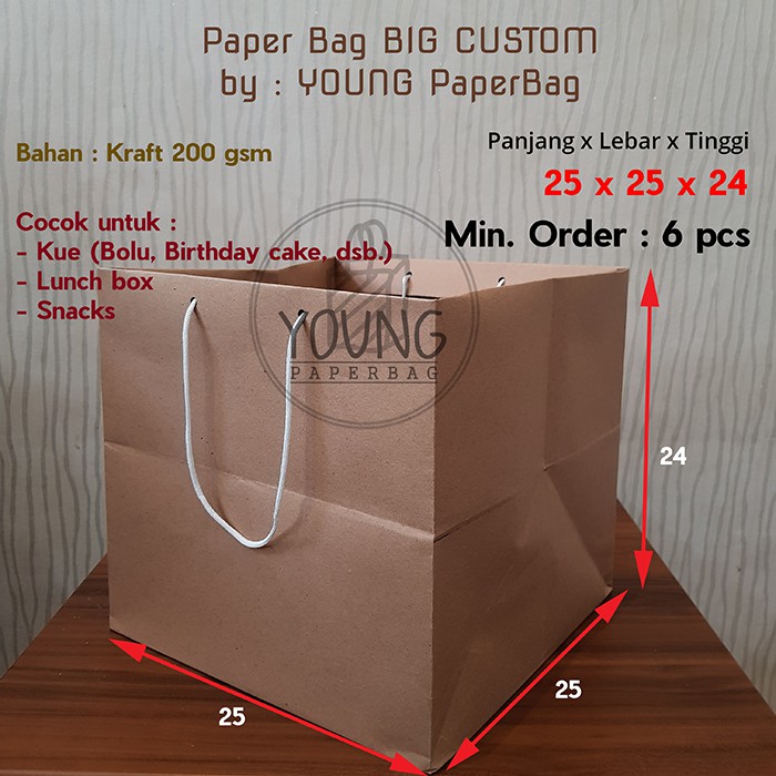 [200 gsm] Paperbag / Tas Kertas Kraft Persegi Serbaguna untuk Kue