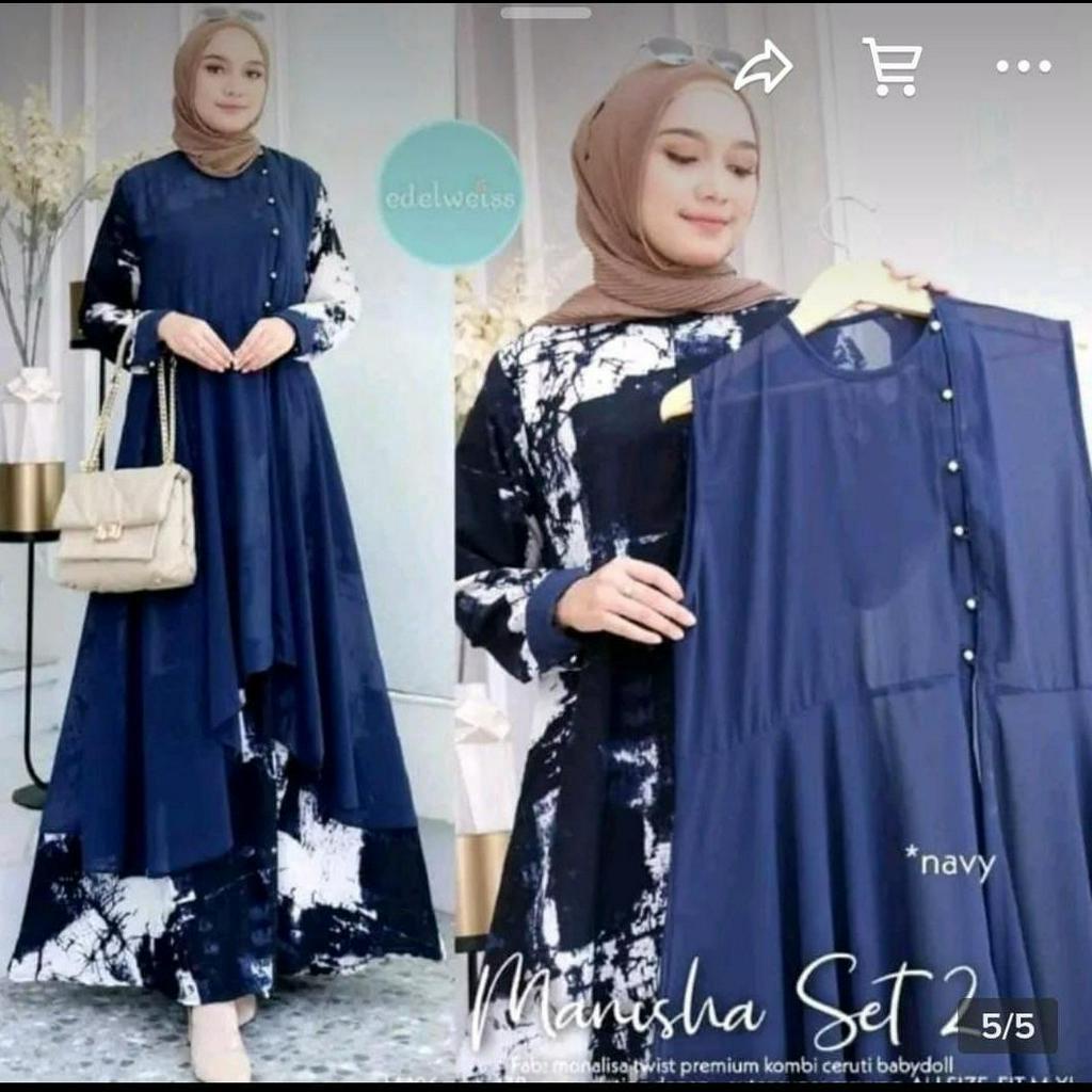 LANGSUNG KIRIM GAMIS SYAKILA PLUS BLAZER CERUTY PISAH// KANCING MUTIARA //OUTER CERUTY BEBYDOLL//BUSUI