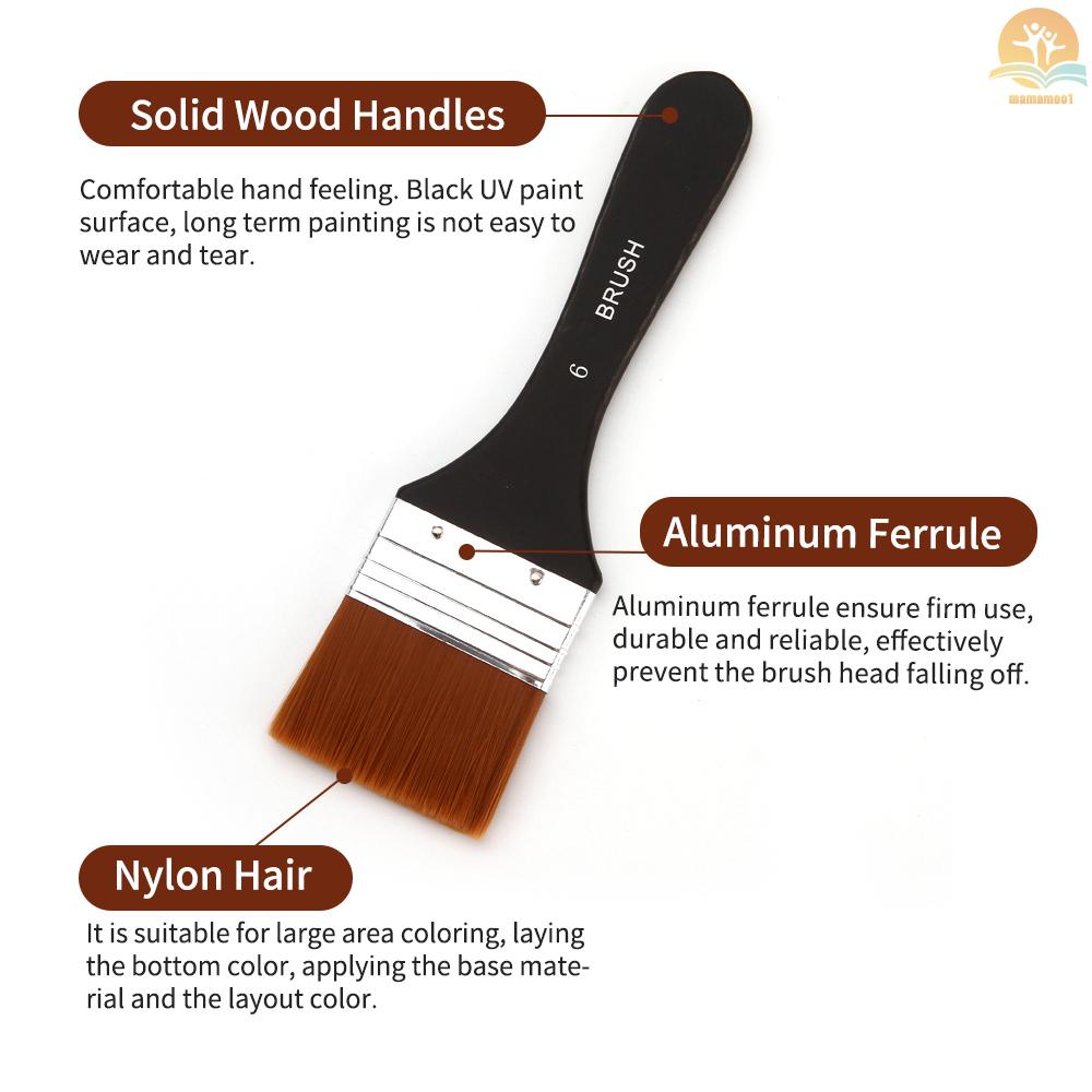 1pc Professional Flat Paint Brush Nylon Trim Art Paintbrush Wooden Handle for Gesso Stains Glues Varnishes Paint Acrylic Oil Gouache Watercolor Wall Painting Furniture Household Clean