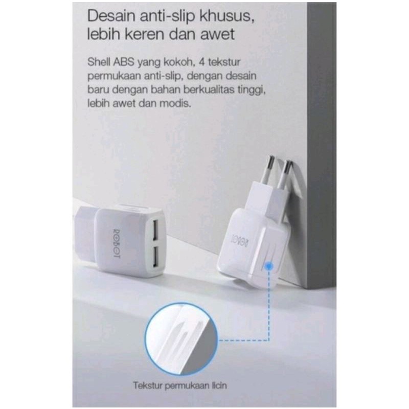 BATOK KEPALA CHARGE CASAN USB ROBOT MURAH RT K-6 2USB 2.4A RT K-4 1A 1USB ADEPTER CHARGER CHAGER ORIGINAL ROBOT WOOK Batok