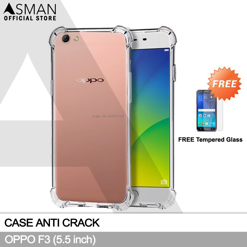 Anti Crack OPPO F3 (5.5&quot;) | Soft Case Anti Bentur + FREE Tempered Glass