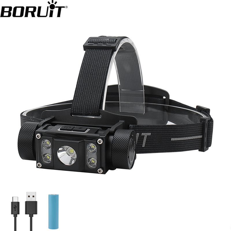 Original BORUiT B50 Headlamp XM-L2+4*XP-G2 LED Max Headlight Rechargeable Head Torch Camping Flashli