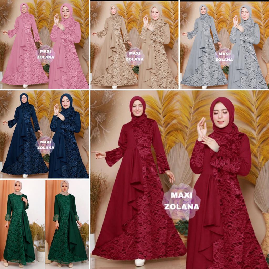 (JAMIN REALPICT) GAMIS ZOLANA BRUKAT TIMBUL CORD LAPIS MOSCREPE MAXI DRESS MUSLIM LEBARAN KONDANGAN