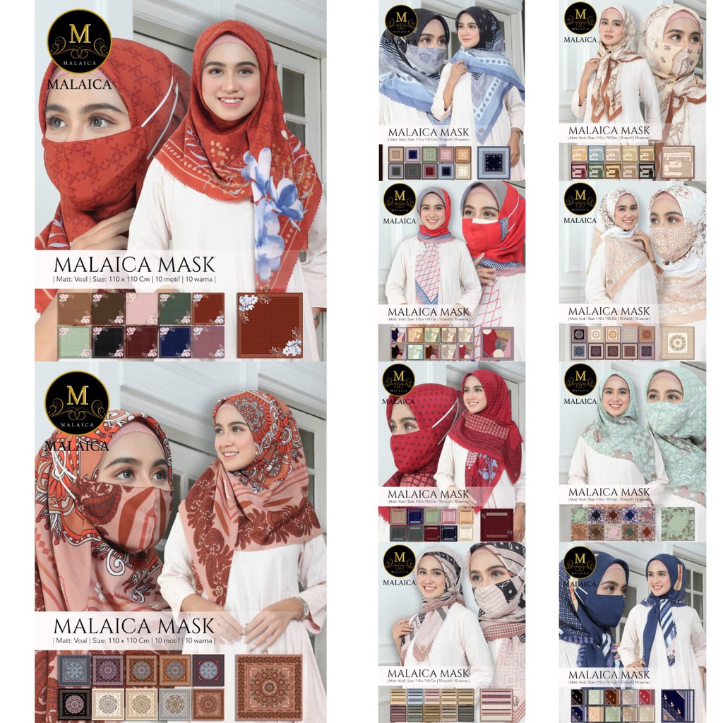 Hijab + Masker Malaica Mask Voal Cotton 110 x 110 CM (Warna di acak)