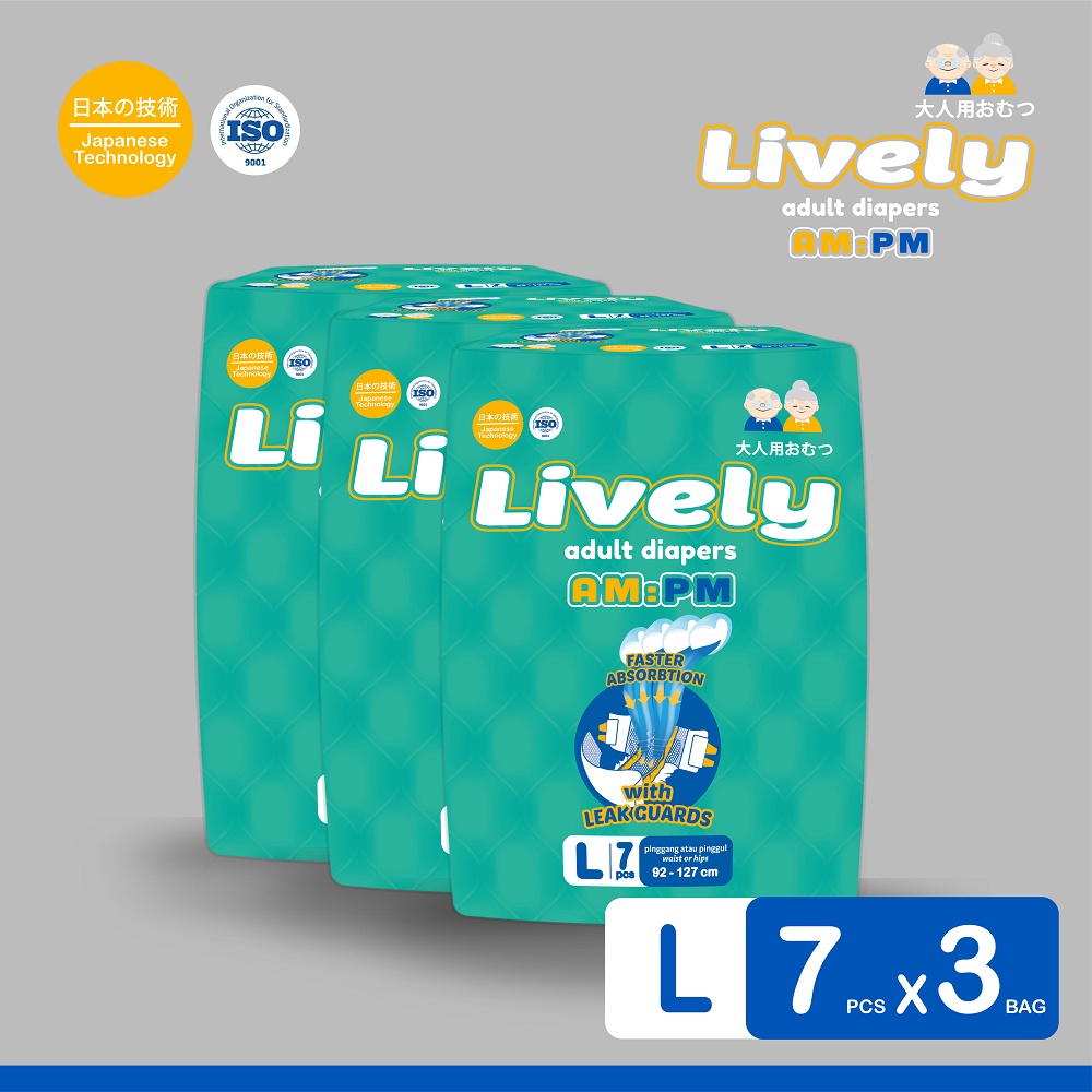 Lively AM PM Popok Dewasa Tipe Perekat L7 x 3 Bag - Popok Dewasa Perekat / Adult Diapers Tape - Popo