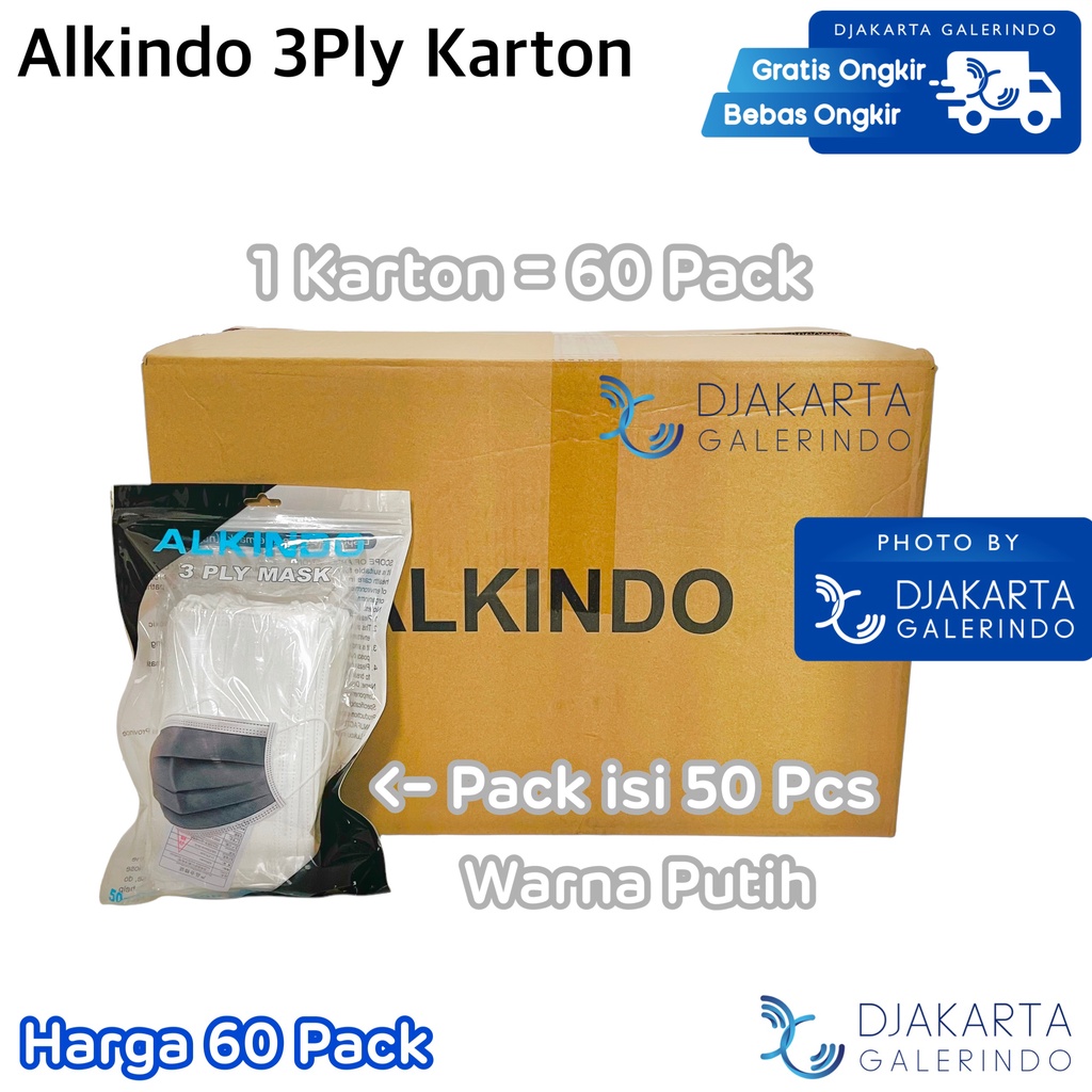 Masker Alkindo 3Ply Grosir Perkarton isi 60 Pack