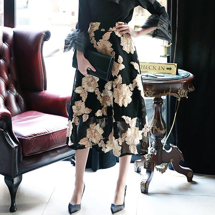 (#B6122)Taehee Skirt/High Quality/Rok Pesta/Rok Kerja/Rok Panjang - Beige